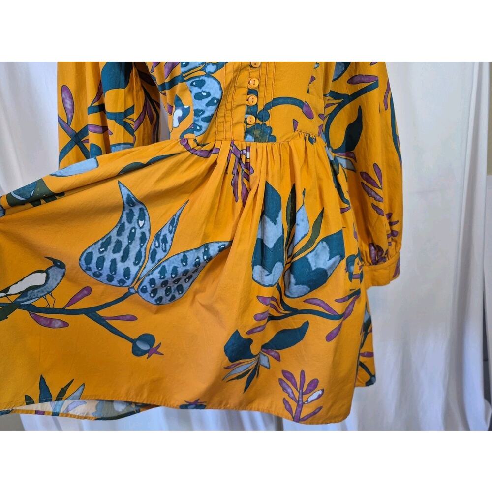 Anthropologie Let Me Be Cotton Orange Green Floral Mini Dress NWT XS - Picture 7 of 15